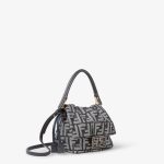 FENDI Mamma Baguette Small Dark blue FF flocked denim mini-bag - Image 4